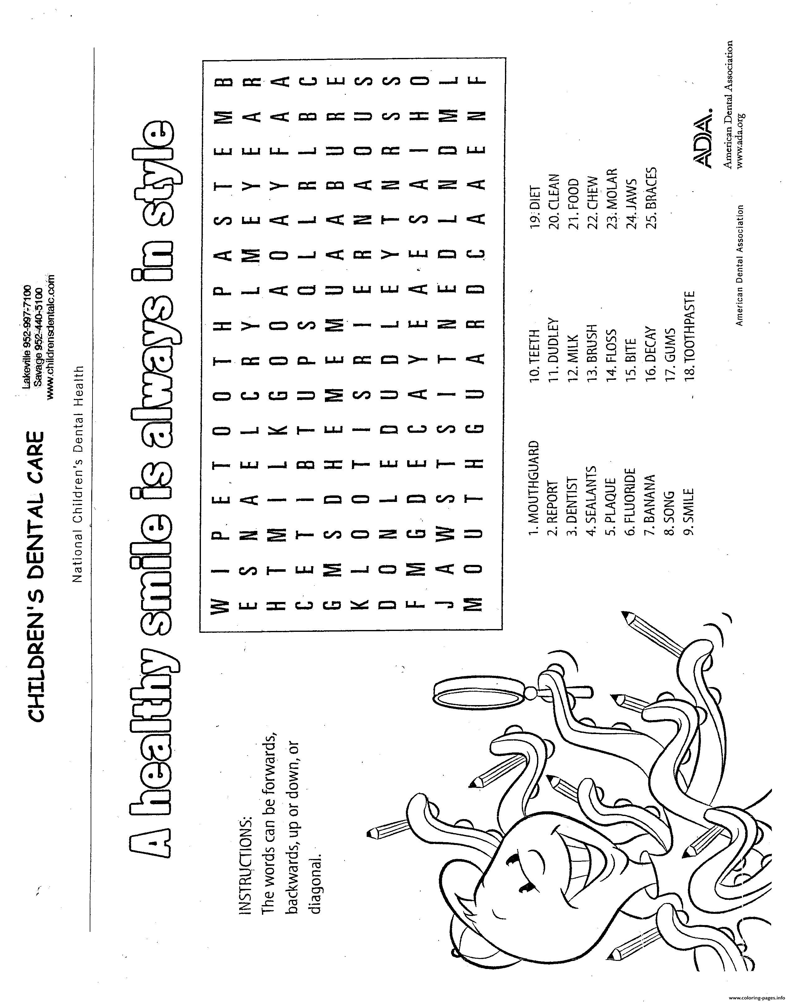 Activity Sheets Childrens Dental Care coloring